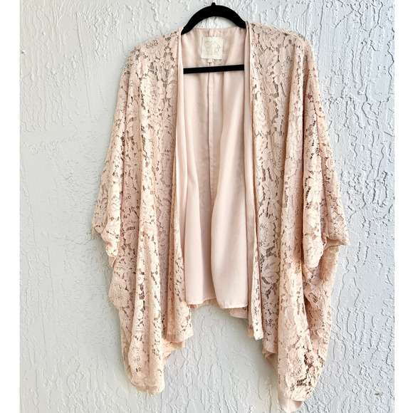 Chaser Kimono Sleeve Lace Open Front Top Blouse Peach Blush Women's Size S - L - Picture 1 of 7